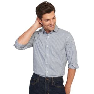 Old Navy Men’s The Classic Button Down Long Sleeve Shirt, Blue White Size Medium
